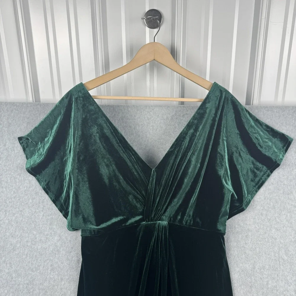 Revelry Dress Womens 10 Green Velvet Maxi Flutter Sleeve Formal Gown Evening - Picture 4 of 7